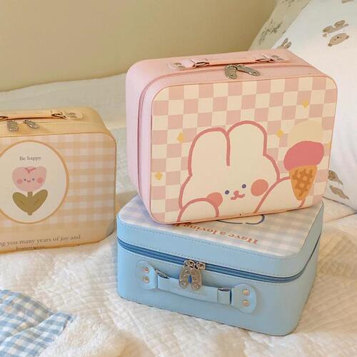 ins new cute rabbit cosmetic case girl heart portable large capacity cosmetic bag storage box travel toiletry bag
