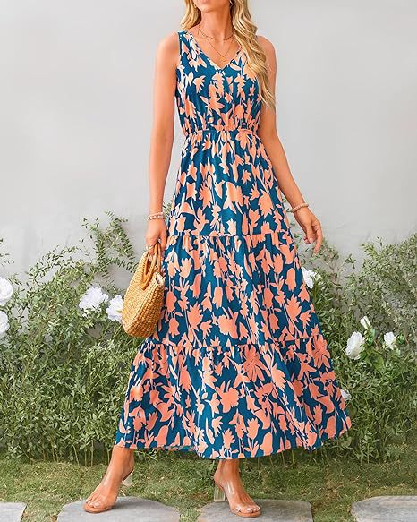 269g Weight Maxi Long Dress Dress Length Type Sleeveless Sleeve Length Swing Dress Dresses Type Sleeveless Sleeve Type Polyester Fabric Type Mid Waist Waist Line Holiday, Daily, Selfie Occasion V Neck Neckline Regular Fit Fit Type Flower Pattern Summer Season Women's Gender Printing Design Casual, Elegant, Simple Style Style Wholesale Women's Casual Elegant Simple Style Printing Flower Holiday Daily Selfie V Neck Sleeveless Swing Dress 4