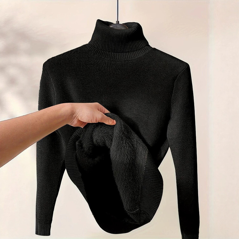 European-Style Integrated Fleece Warm Thickened Base Layer Women's Winter Elegant High-End Inner Wear High-Neck Knitted Sweater European-Style Integrated Fleece Warm Thickened Base Layer Women's Winter Elegant High-End Inner Wear High-Neck Knitted Sweater