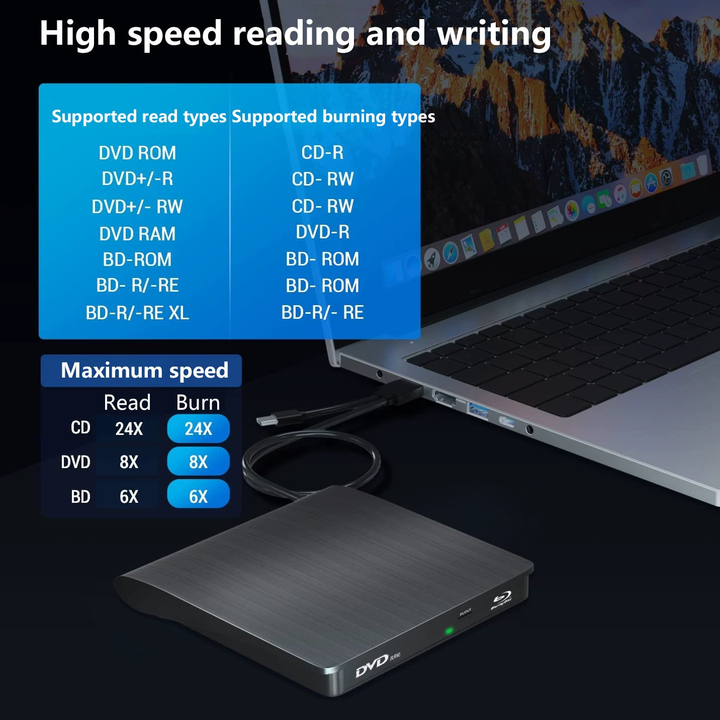 Mobile Blu-ray optical drive USB external computer Blu-ray burner desktop notebook external optical drive can read and write BD