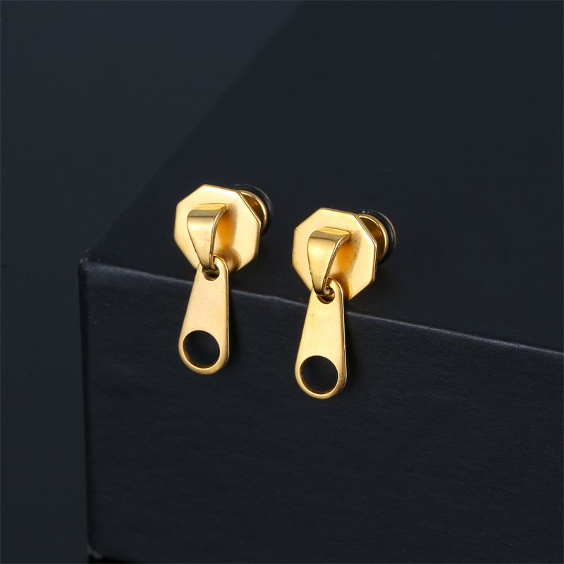 1 Piece Vintage Style Geometric Zipper Plating Stainless Steel Ear Studs display picture 3