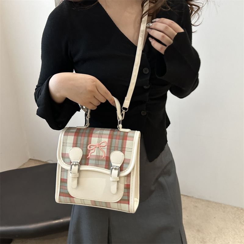Mochila a cuadros de chicas verano 2024 nueva moda coreana dulce mochila escolar casual