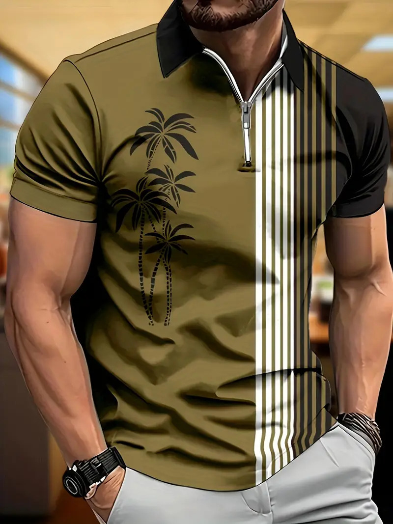 Camisa POLO de solapa de manga corta de primavera transfronteriza 3D gradiente estampado de costura geométrica MB13