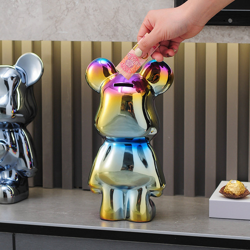 Violent Bear Ceramic Cartoon Figurine, Electroplated Home Decor for Living Room & TV Cabinet—A Trendy Online Favorite, Plus a Creative Piggy Bank