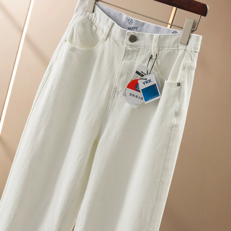 Eye-Catching White French-Style High-Waisted Straight-Leg Jeans for Women, Available in Two Lengths with a Soft Drape and Four-Way Stretch 032 Eye-Catching White French-Style High-Waisted Straight-Leg Jeans for Women, Available in Two Lengths with a Soft Drape and Four-Way Stretch 032