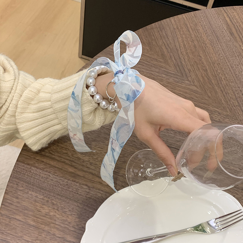 Collar de perlas nueva pulsera flor trenzada decoración pequeña bufandas trenzadas cinta atar cabello bufandas al por mayor