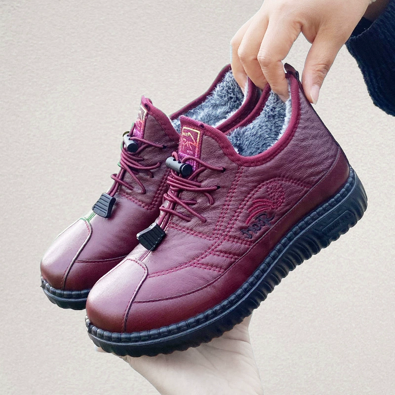 Новые зимние женские хлопковые сапоги на флисовой подкладке, толстые теплые сапоги, сапоги для мам среднего и пожилого возраста, сапоги на полиуретановой подошве, одно поколение