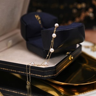18K Gold Baby's Breath Bracelet Au750 Color Gold O-Shaped Chain Multi-Layered Hand Jewelry Natural Freshwater Pearl Jewelry
