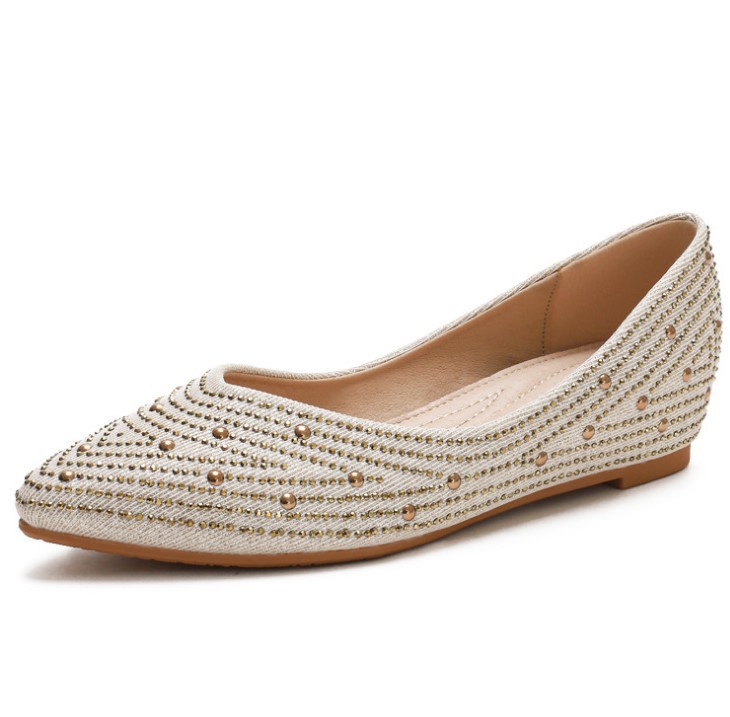 2024 vår/sommar med spetsig grund mun, kvinnors inre förhöjda skor med diamantslutande klackar, bekväma bönaskor, platta skor_voghion.com