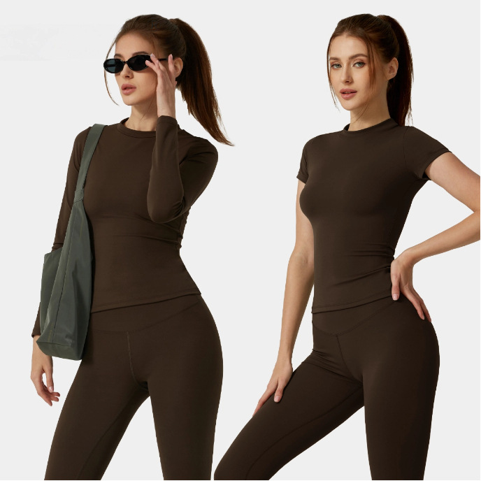 Cross-Border Sports Short-Sleeved Tops for Women, Solid Color Quick-Drying T-Shirts with Breathable and Comfortable Running Fitness Yoga Clothes