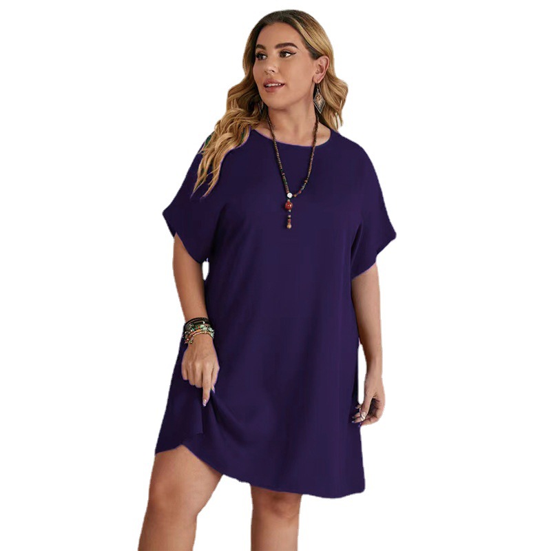 2022 europeo y americano transfronterizo Amazon estación independiente más tamaño ropa de mujer nuevo color sólido cuchara collar Batwing manga vestido image 6