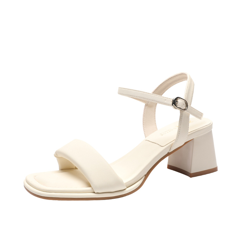 Sandal nữ quai ngang gót vuông một quai ZHR kiểu mới — Y 718m trắng