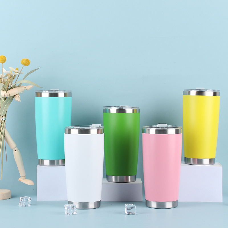 Transfronterizo dedicado 20oz taza de coche 304 de acero inoxidable de doble capa de aislamiento al vacío taza de plástico spray de cerveza taza de helado al por mayor