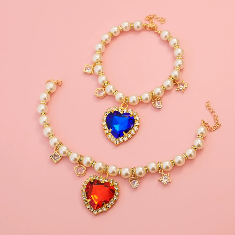 Жемчужное ожерелье для домашних животных, ошейник для котенка, собаки, милое персиковое украшение в форме сердца, бесшумный страз, пятиконечная звезда, стильный