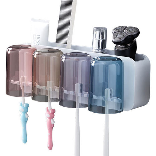 Bathroom toothbrush rack toothbrush storage rack punch-free wall-mounted toothbrush cup storage rack toothpaste squeezer toothbrush holder