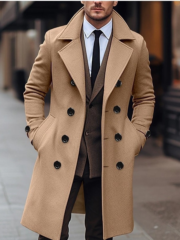 Comercio exterior transfronterizo de otoño y invierno Europa y los Estados Unidos hombres de color sólido abrigo de tweed de estilo largo coreano de doble hebilla abrigo de tweed