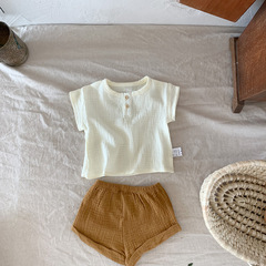 ins韓版夏裝男女寶寶薄款套裝兒童2兩件套嬰兒短袖上衣短褲子
