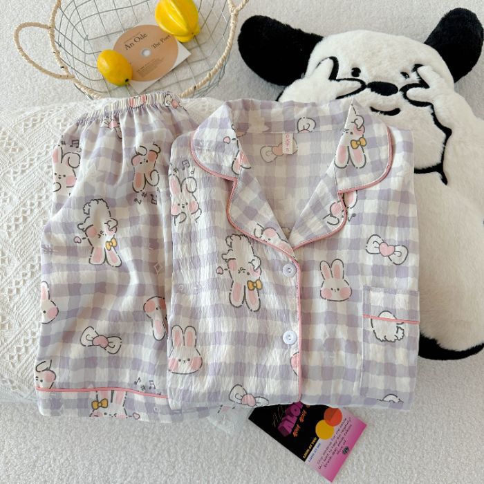 Venta al por mayor transfronteriza nube de algodón 120G estilo caliente pijamas mujeres verano dulces pantalones cortos de manga corta dibujos animados ropa para el hogar traje