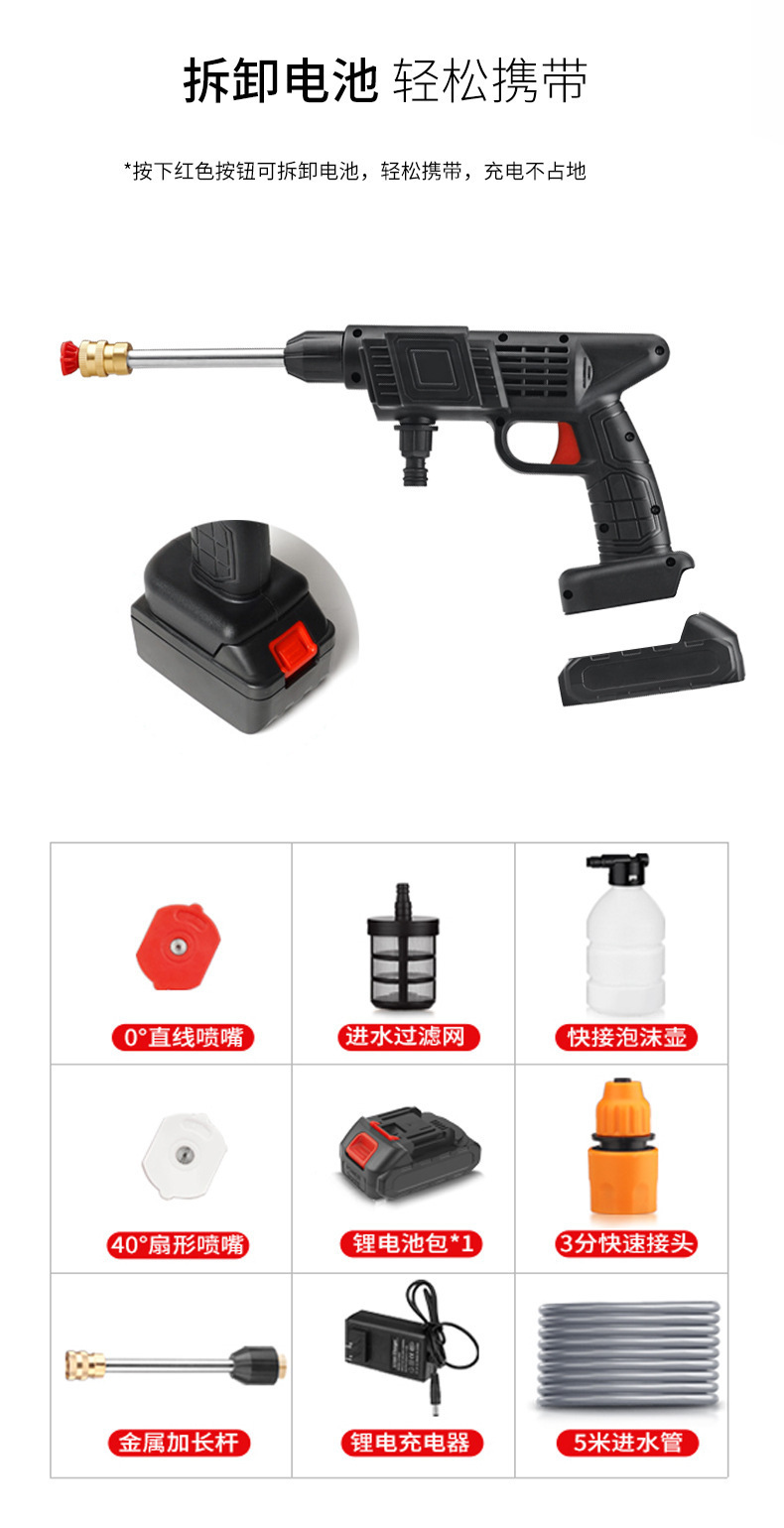 Wireless High-Pressure Car Wash Water Gun High-Power Household Portable Car Wash Machine Lithium Battery Cleaning Machine Water Spray Gun Car Wash