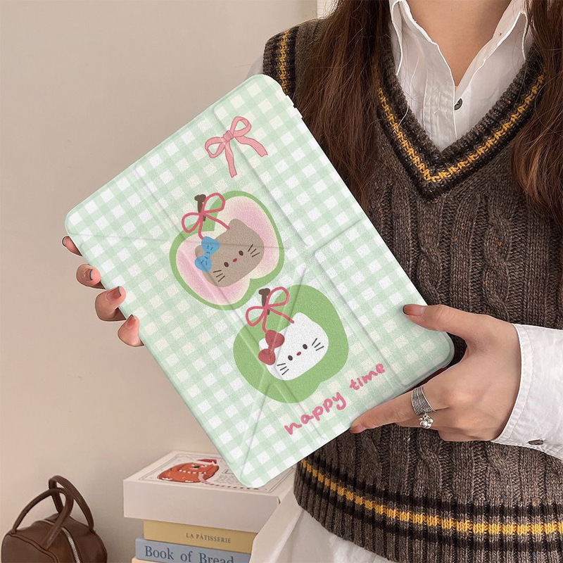 Green Apple Kt Cat Y-Fold iPad Air 6/5/4 Apple Tablet Protective Case 10.9inch iPad 10Th Generation 2 Anti-Fall Case Green Apple Kt Cat Y-Fold iPad Air 6/5/4 Apple Tablet Protective Case 10.9inch iPad 10Th Generation 2 Anti-Fall Case
