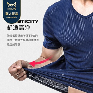Catman Mesh Breathable Men's Ice Silk Mesh T-shirt Mesh Hollow Sports Fitness Quick-drying Loose V-neck Round Neck Short Sleeve