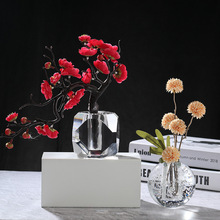 水晶玻璃工艺品摆件时尚创意花瓶 高级感插花透明桌面客厅装饰品