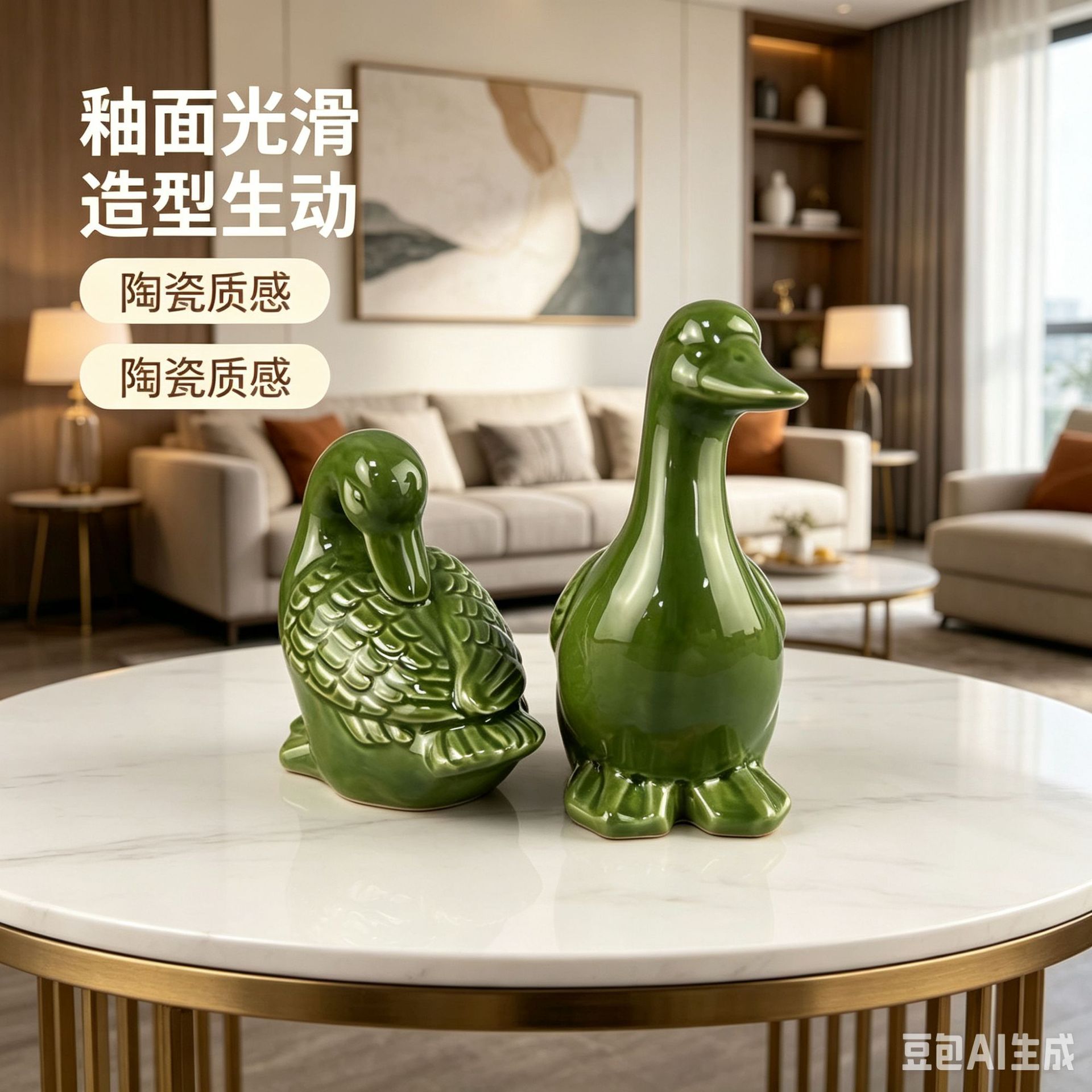 Personalizada transfronteriza cerámica verde pato cisne artesanía ornamentos nórdicos inswind combinación de estudio decoración porche