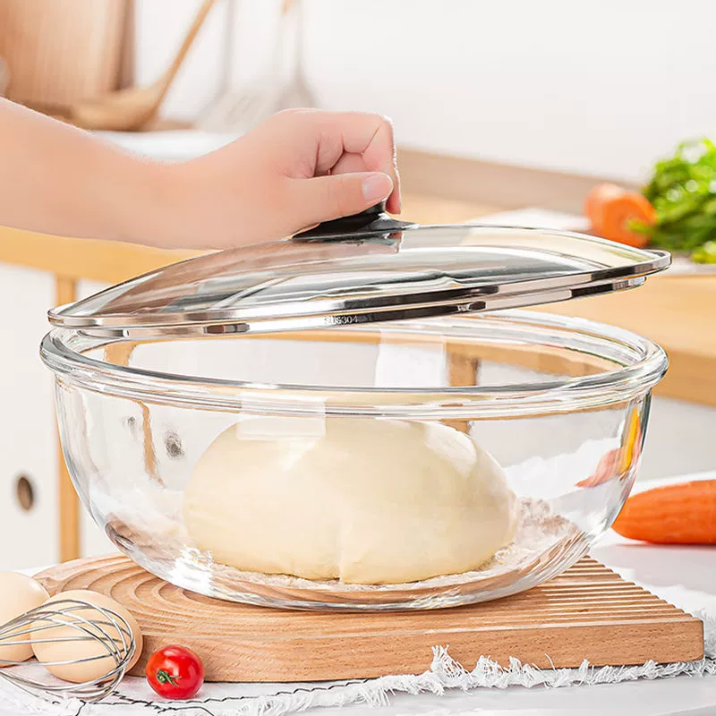 Новая большая стеклянная миска с крышкой и поддоном, прозрачная стеклянная миска для дома, жаропрочная стеклянная миска с крышкой и утолщенными стенками