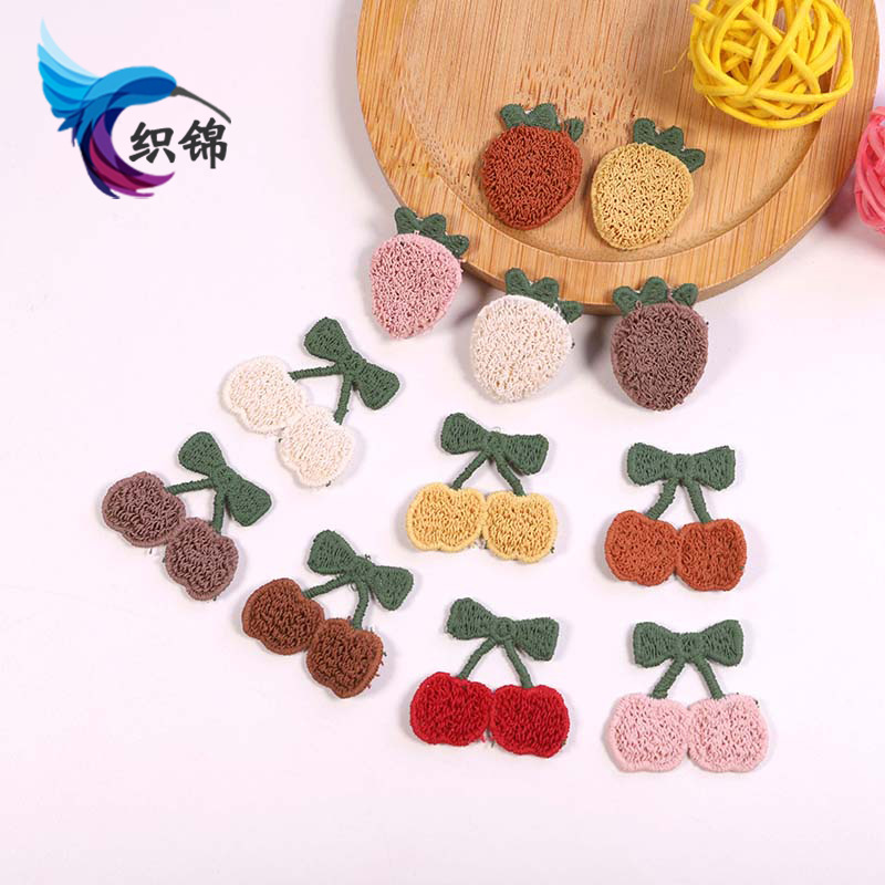 跨境专供发夹头饰装饰辅料diy刺绣贴精选 简约苹果萝卜刺绣布贴