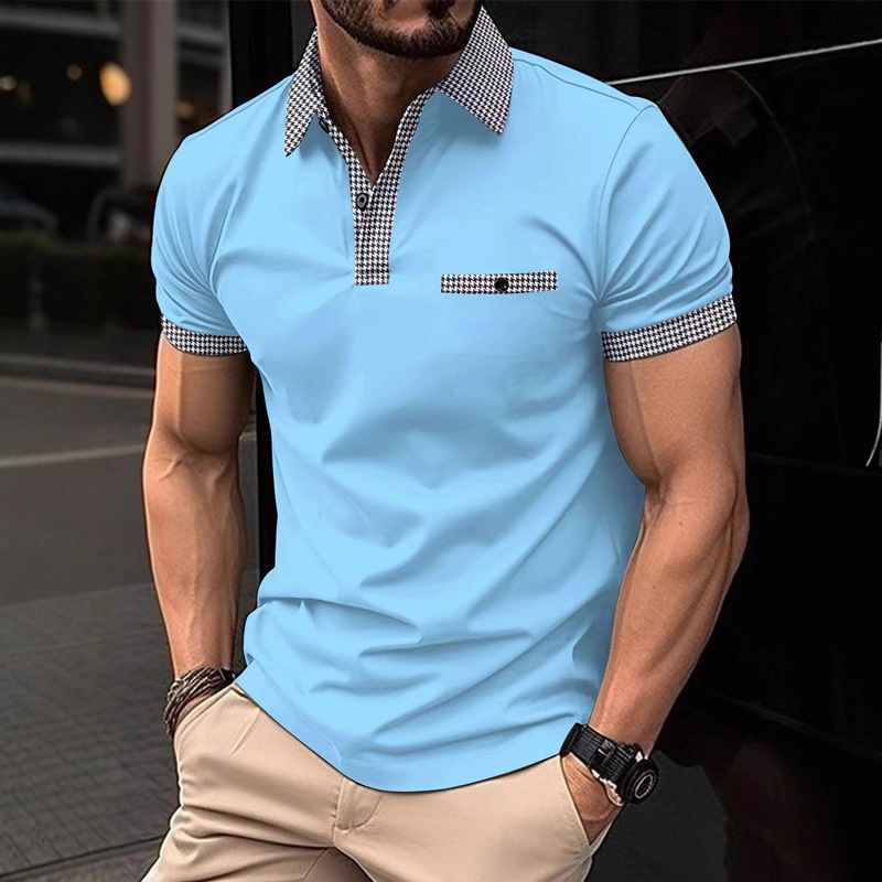 Men's Short-Sleeved Polo Shirt European and American Cross-Border Summer Aliexpress Amazon Hot Selling Color Matching Polo