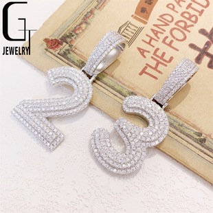 European and American Cross-border Hip Hop Wind 925 Silver Full Set with D-color Moissanite Digital Pendant Can Pass Through Tennis Chain Drill Pen
