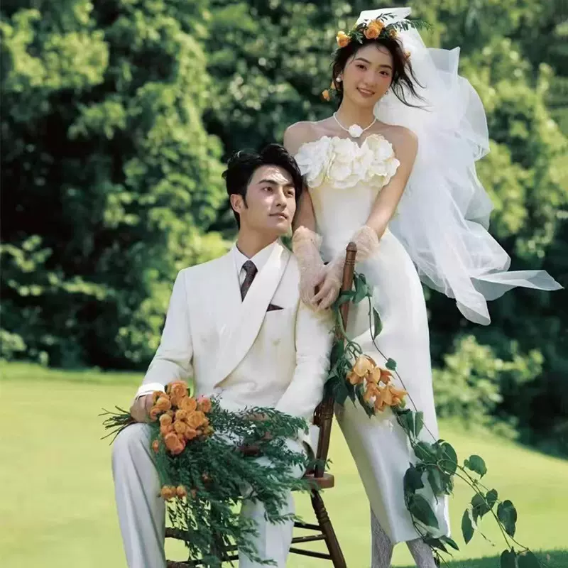 抹胸轻婚纱高级感名媛小众森系写真礼服蝴蝶结显瘦气质宴会小礼服