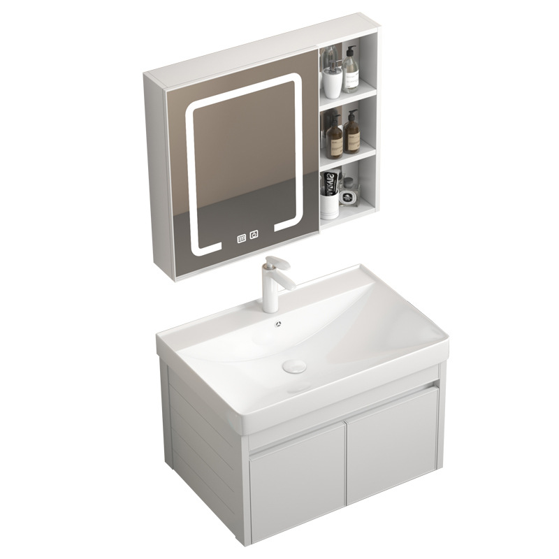 Gabinete de baño de aluminio espacial grueso combinación cerámica integral lavabo