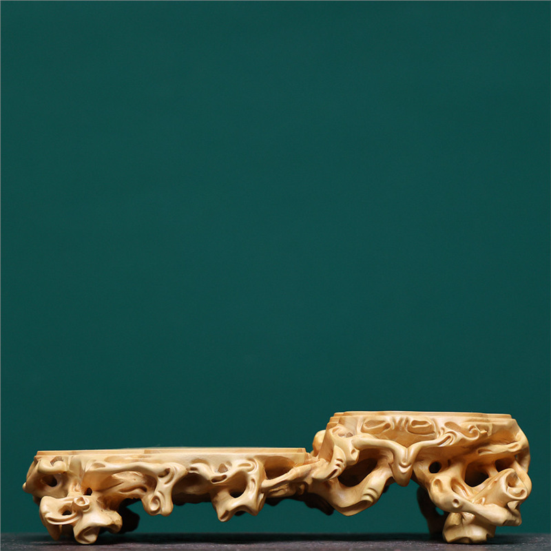 Authentic Small-Leaf Boxwood Carving, Multi-Layered Display Stand, Solid Wood Hollow Carving, Exquisite Stone Ornament, High-End Wine Decoration