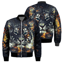 2023外贸新款3D动物老虎打印春秋款夹克街头时尚男士超大飞行员