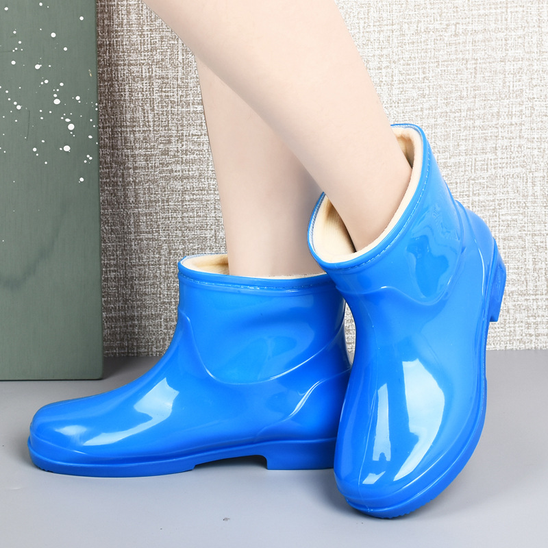 Zapatas de lluvia de mujer, botas de lluvia de cacho corto para adultos, zapatos de goma de cocina de barril bajo resistentes al desgaste, impermeables, antideslizantes, zapatos de agua calientes. image 3