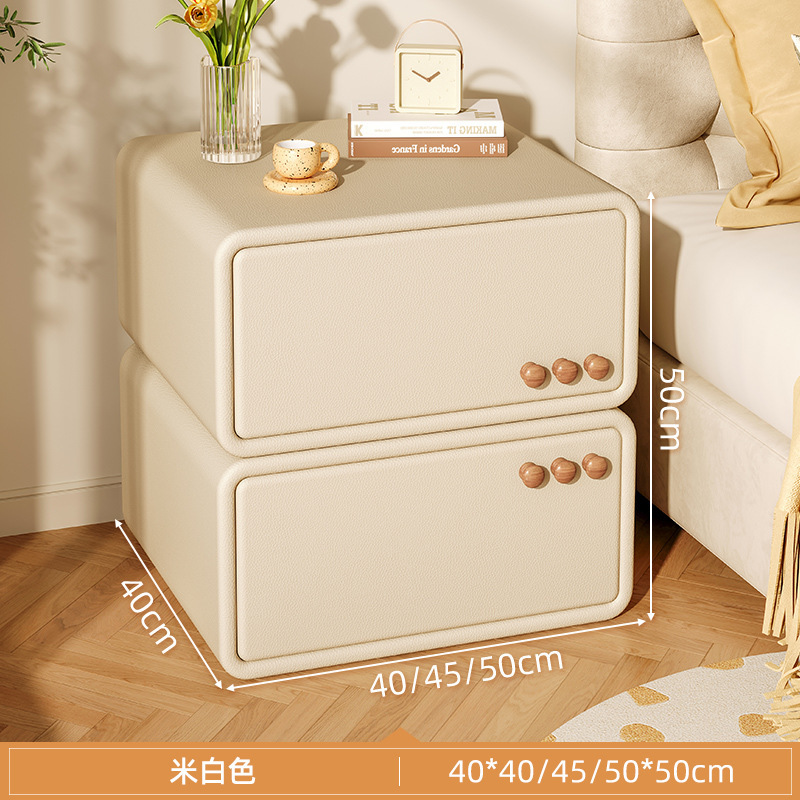 Madera maciza mesita de noche nueva simple casa moderna mesita cuero pequeño dormitorio luz lujo crema estilo armario