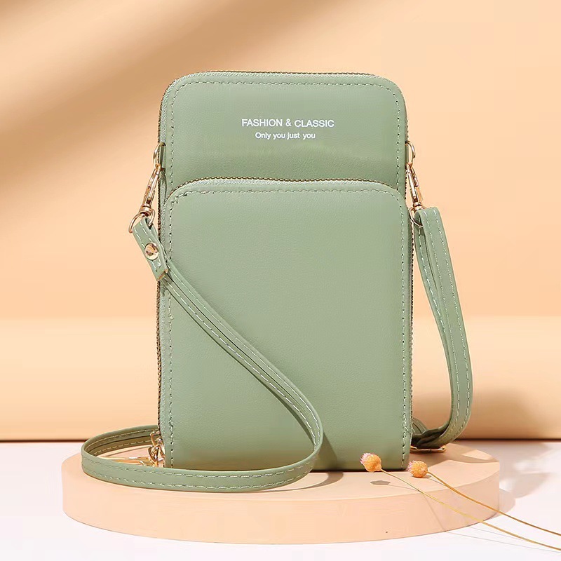 【Promoción】Bolso de Teléfono Multifuncional de Color Sólido, Nuevo Bolso de Cuero Pequeño de Un Solo Hombro, Bandolera, con Cierre de Dos Vías, Bolso de Mujer Transfronterizo