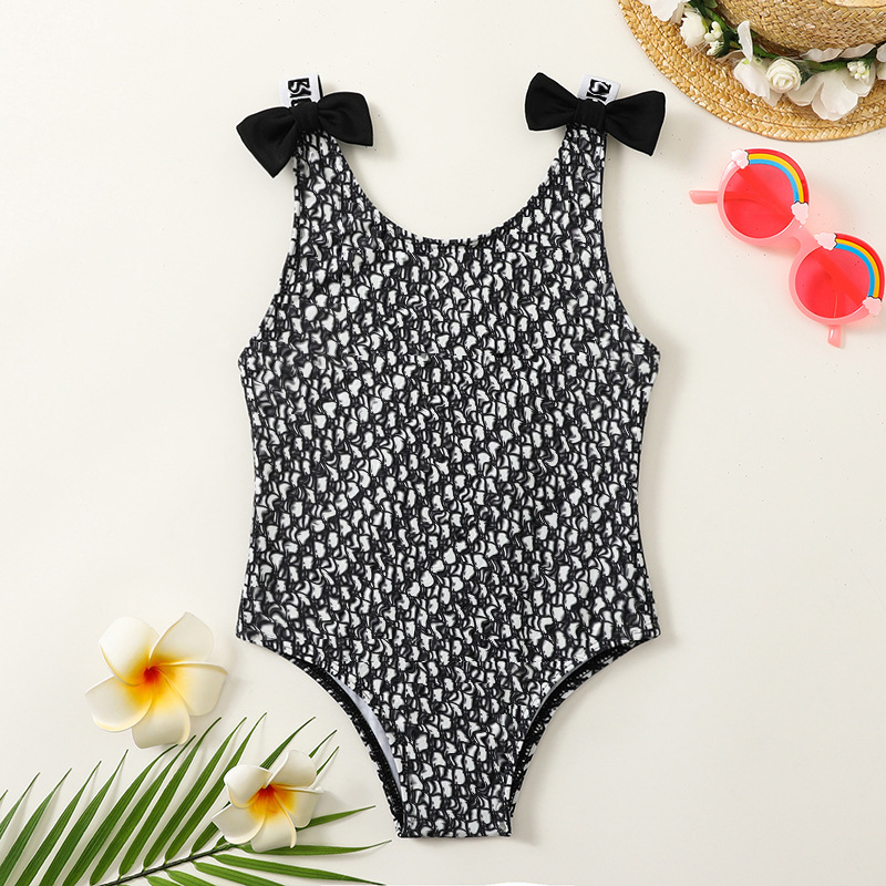 Classic European and American fashion brand children's one-piece swimsuit for girls designer D-letter printed elastic band swimming suit