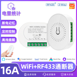 16A Metered Tuya Wifi+Rf433 Switch Dual Control On/Off Module Concealed Switch Box with Power Statistics