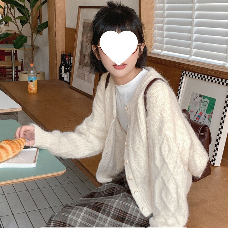 忠犬小八梨形自制Z毛衣女春秋外套气质麻花针织开衫白慵懒毛线衣|undefined