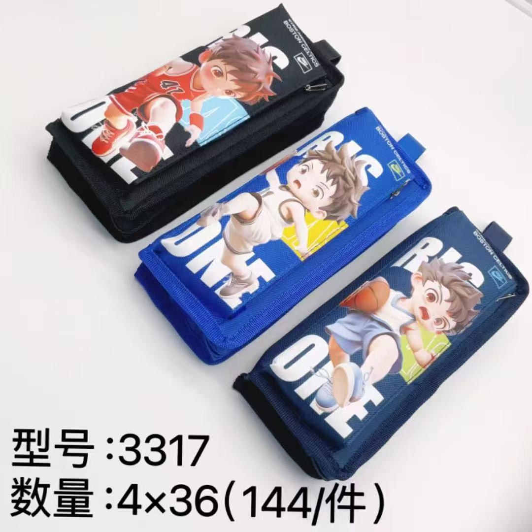 Bolsa de lápices al por mayor Bolsa de lápices de doble capa de gran capacidad simple de dibujos animados Bolsa de papelería de moda de tela Oxford Bolsa de almacenamiento de lápiz lindo