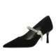 8837-A1 pointed shallow mouth single shoe with rhinestone flat strap suede fine heel high heels, daily banquet women's shoes