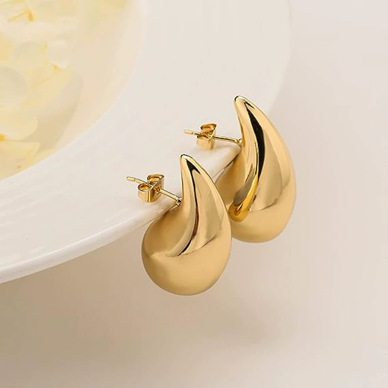 Крупные серьги из нержавеющей стали, стиль light luxury, 750 пробы золота,
