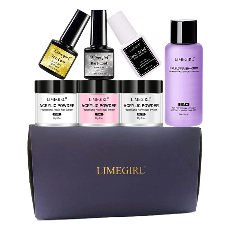 Set de Práctica de Uñas Francesas de Amazon, Polvo de Cristal, Líquido Cristalino, Blanco, 42 Colores, Capa Base, Capa Superior