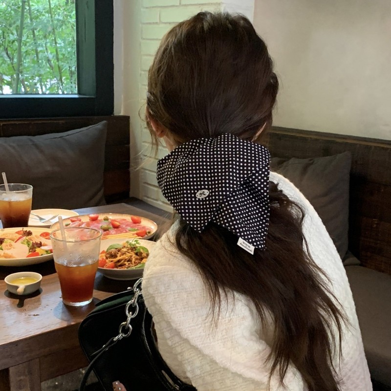 韩版高级感波点方巾大肠发圈扎发马尾头绳女2025新款百搭头花发饰|undefined