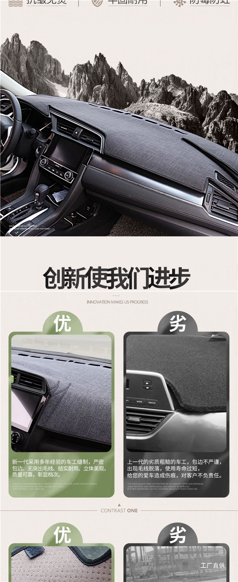 Car Linen Texture Dashboard Sunshade Mat Anti-Slip Dashboard Center Console Mat Interior Modification Sunshade Sun Protection Mat