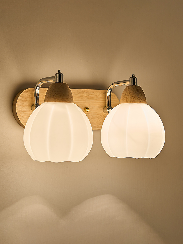 壁灯北欧原木艺简约胡桃色实木卧室床头灯拉线开关客厅过道楼梯灯