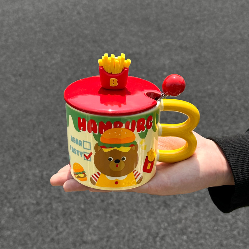 Oso de hamburguesa francesa (taza + tapa + cuchara)