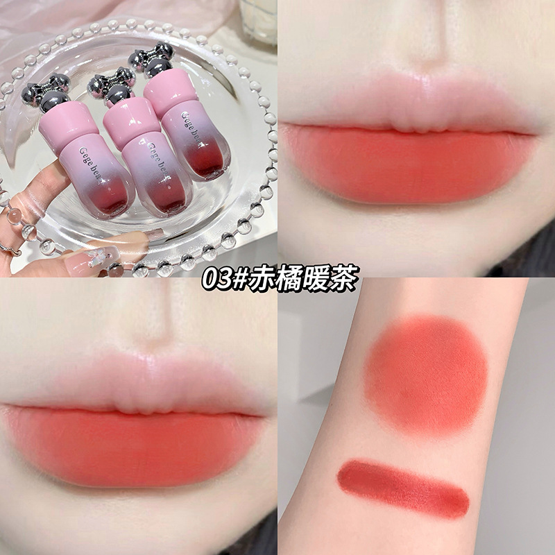 Gege Bear Velvet Mist Cream Lip Balm, brillo mate, color intenso, esmalte labial, lápiz labial blanco. image 9